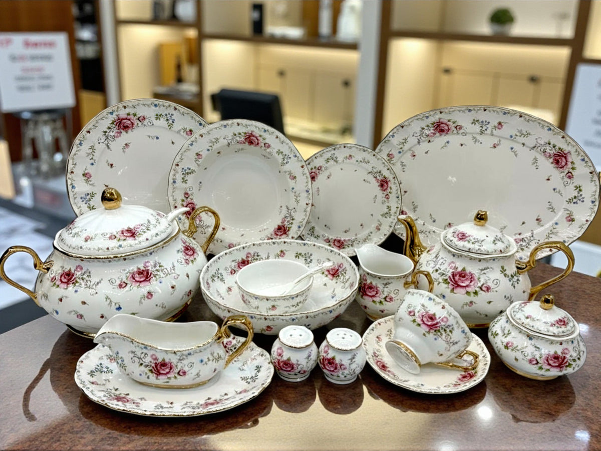 Imported Bone China Royal Albert style 75 Pcs Dinner Set - 8 Person Se ...
