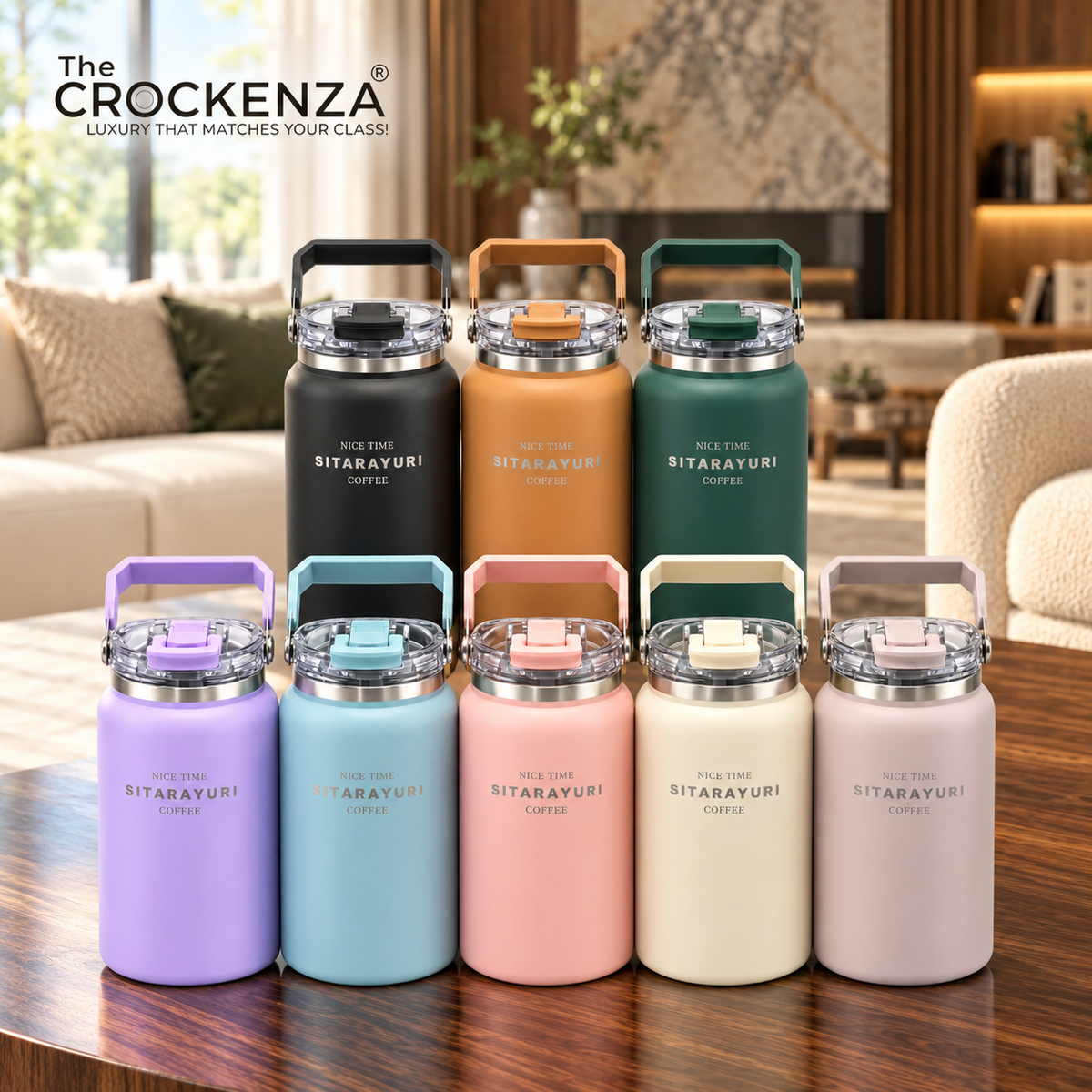 SITARAYURI 1500ml Insulated Travel Bottle with Carry Handle