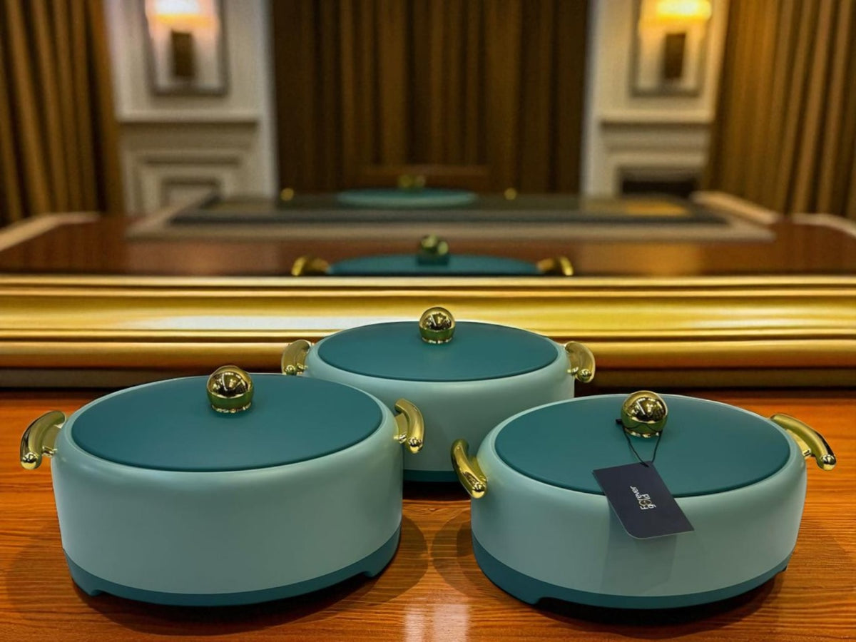 Premium Forever Gold Thermal Hot Pot Set (Green)  – Perfect for Family & Friends Gatherings (Set of 3)