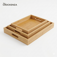 Premium 3-Piece Bamboo Tray Set | Handcrafted Eco-friendly Serving Trays with Integrated Handles