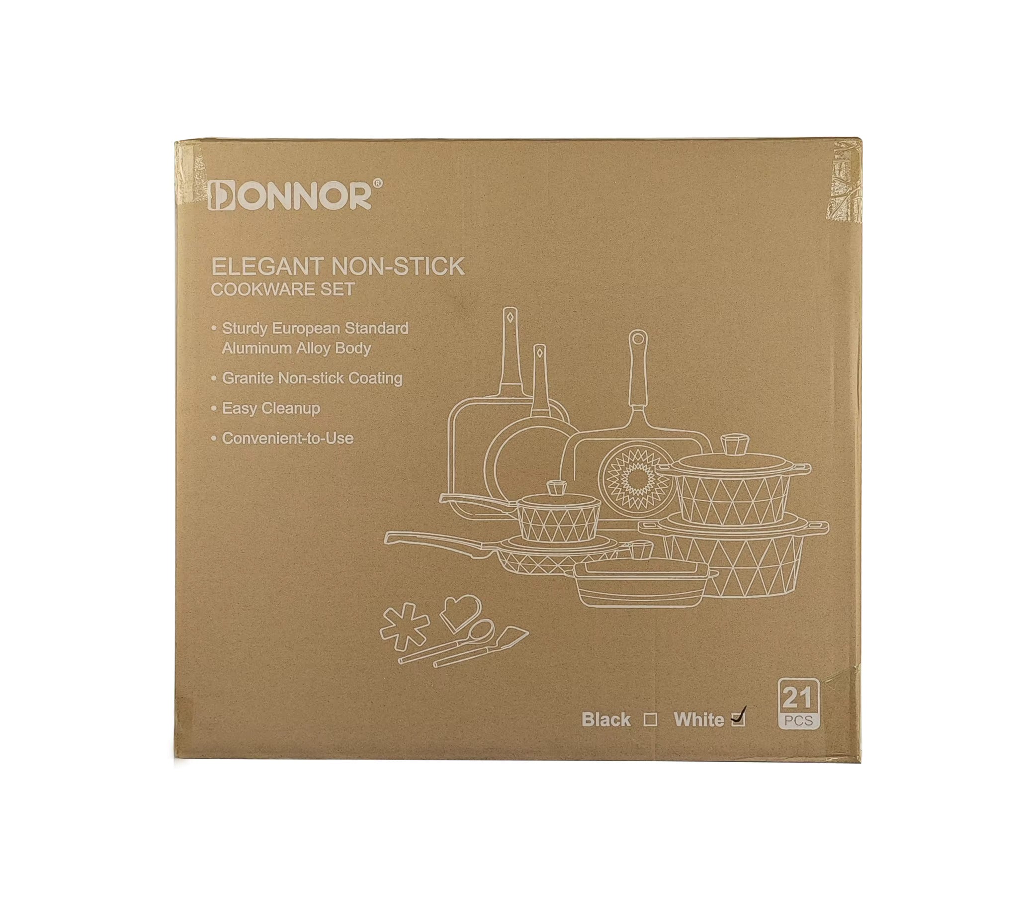 DONNOR 21-Piece Luxury Granite Cookware Set – Non-Stick Pots and Pans with Advanced Never-Stick Technology (PFOA-Free, Induction Ready)