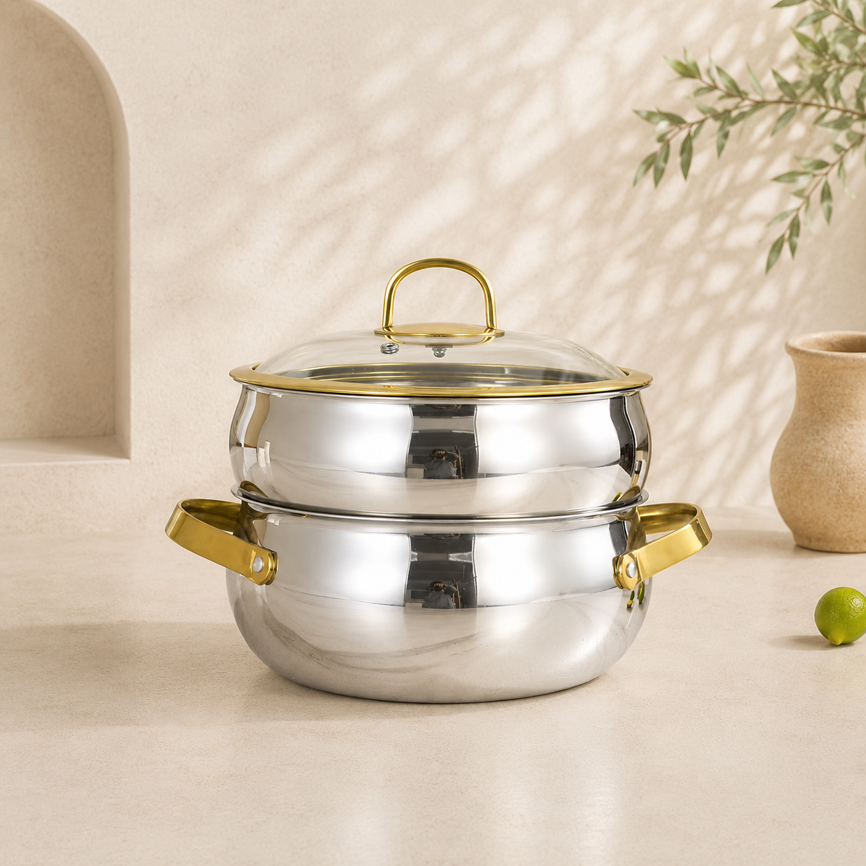 LEOZ Luxury Stainless Steel 10-Piece Cookwareware Set | Three-layer Steel Design with Glass Lid and Non Stick Pots