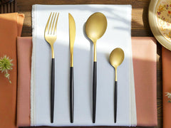 Luxury Portuguese Polished Cutlery Set – 24 Pcs Set (Black & Golden) Best For 6 people