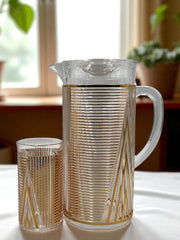 White & Gold Striped Acrylic Water Set – Lightweight Jug with 6 Glasses | Elegant, Shatterproof Serveware
