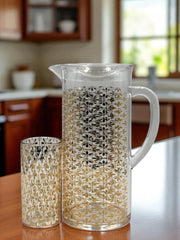 White & Gold Floral Acrylic Water Set – Lightweight Jug with 6 Glasses | Elegant, Shatterproof Serveware