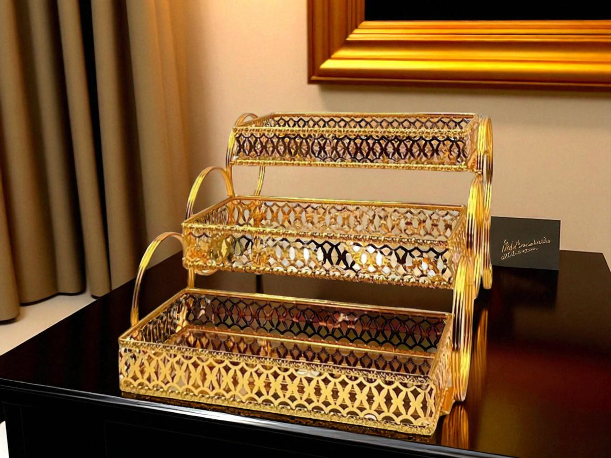 Regalia 3-Tier Gold Pastry Stand – Ornate Elegance for Dessert Display