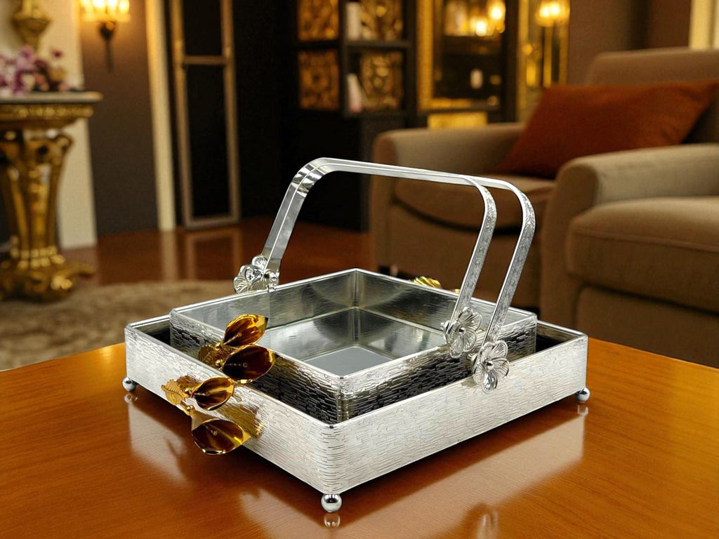2 Pcs Elegant Rectangular Platter Set – Stylish Serving for Every Occasion - Gold & Silver