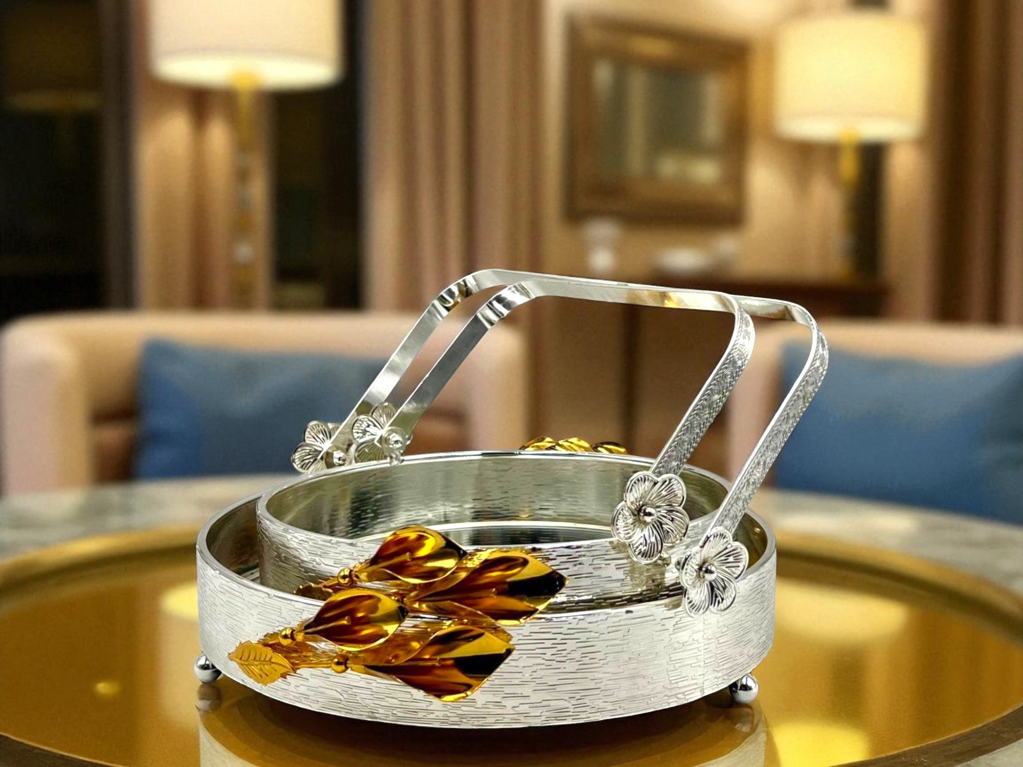 2 Pcs Elegant Round Platter Set – Stylish Serving for Every Occasion - Gold & Silver