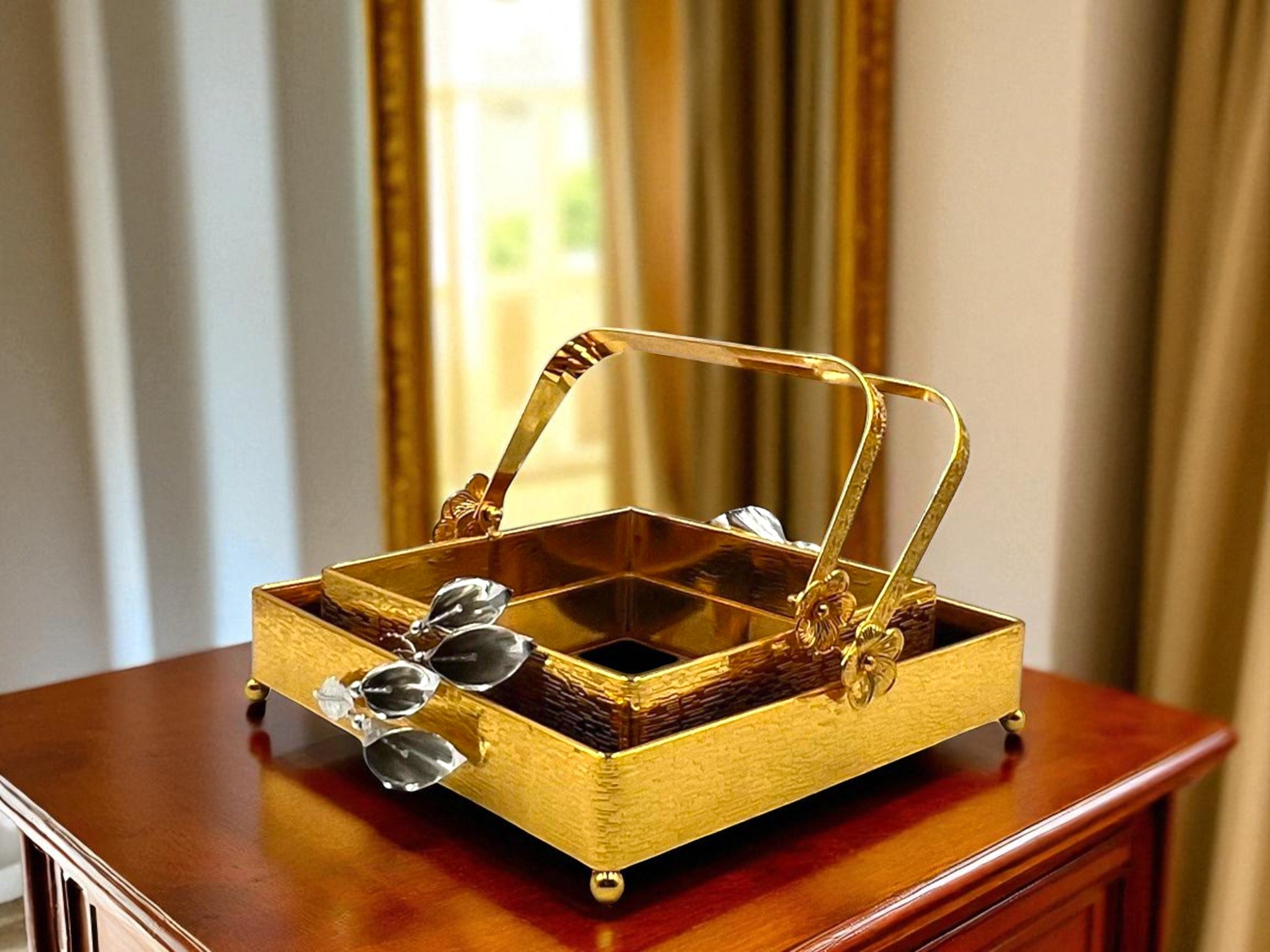 2 Pcs Elegant Rectangular Platter Set – Stylish Serving for Every Occasion - Gold & Silver