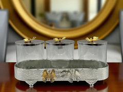 Elegant Golder & Silver 3-Pcs Candy Jar Set with Butterfly Décor – Chic & Classy Storage best for centerpiece