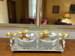 Elegant Silver 2-Compartment Dry Fruit & Candy Serving Set – Elegant Table Décor & Centerpiece