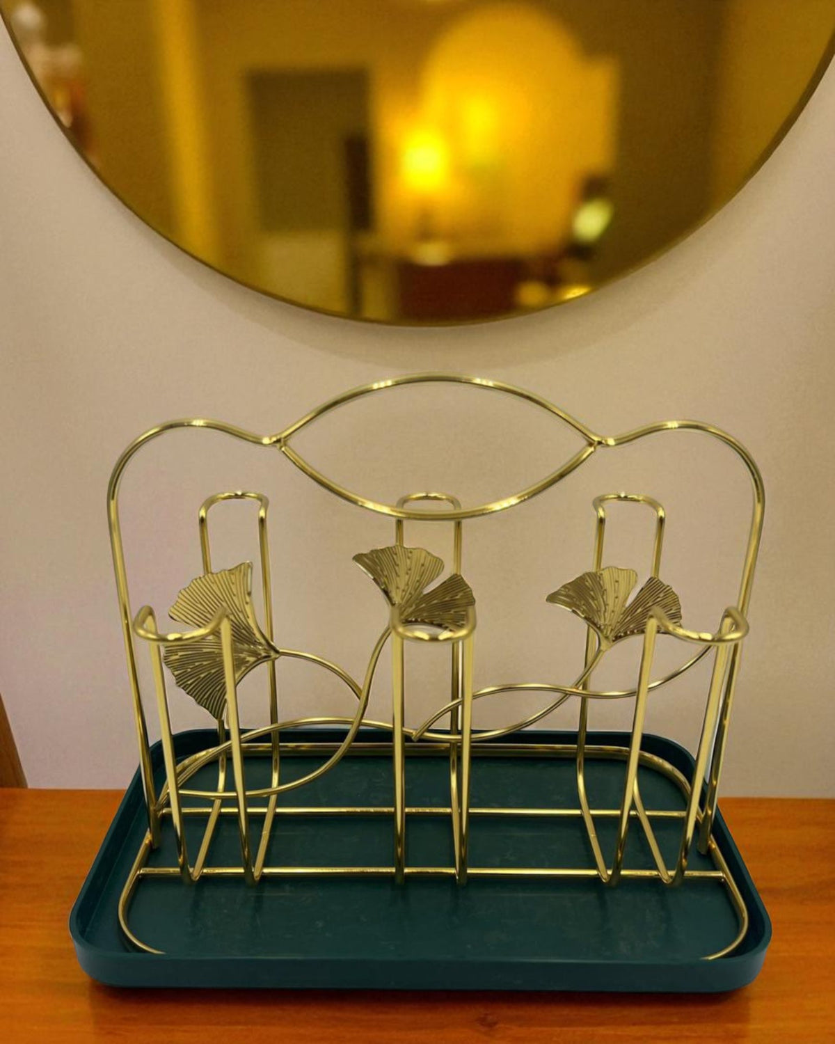 Elegant Gold Glass Stand with Floral detailing – Perfect for Display & Serving