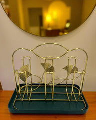 Elegant Gold Glass Stand with Floral detailing – Perfect for Display & Serving