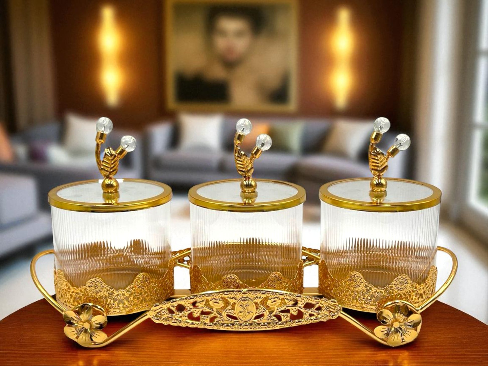 Elegant Gold Candy Jars (Set of 3) – Perfect for Gifting & Décor