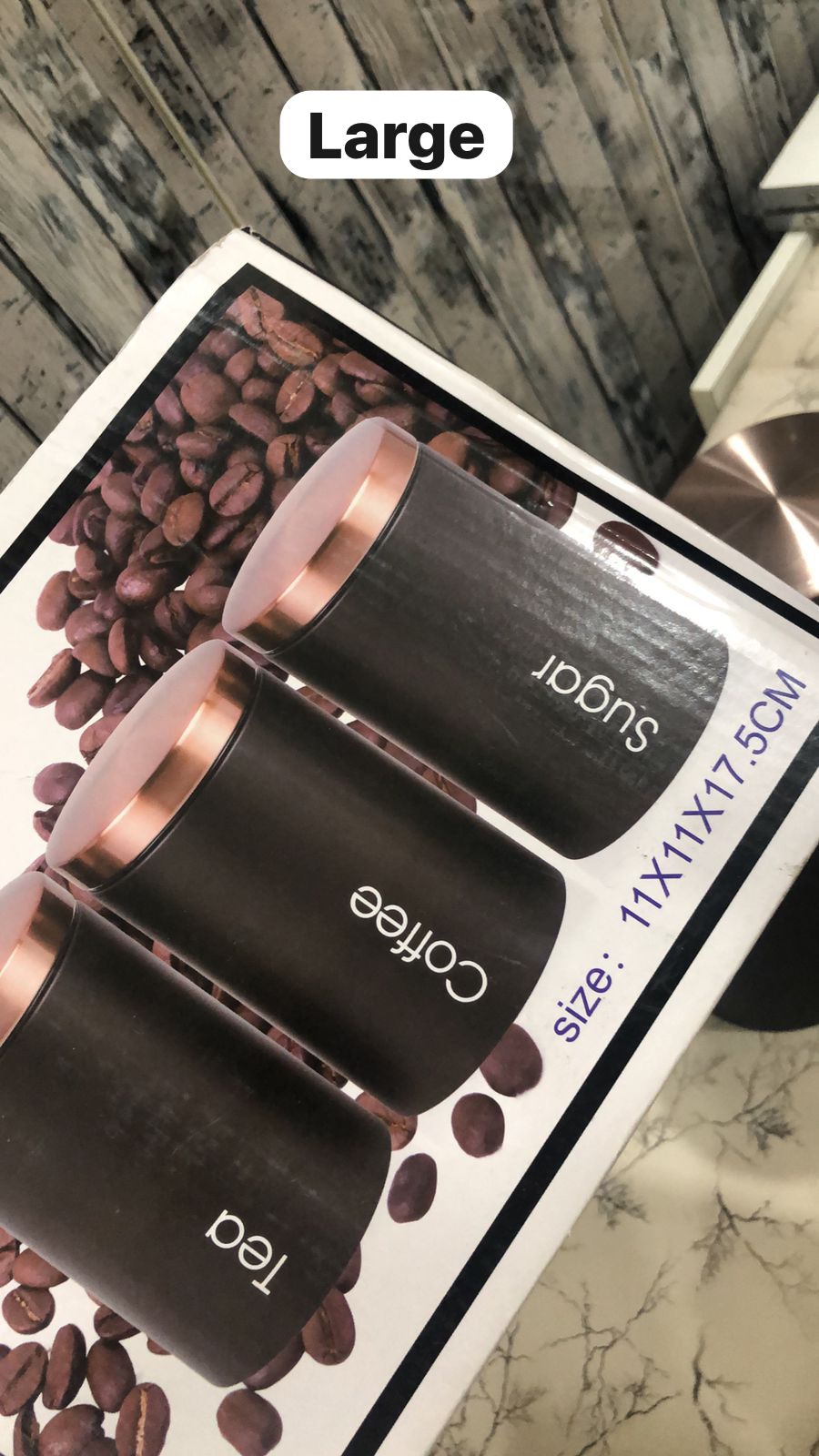 Metallic Canister Trio – Sugar, Tea & Coffee Black Jars with Rose Gold Airtight Lids | Small & Large