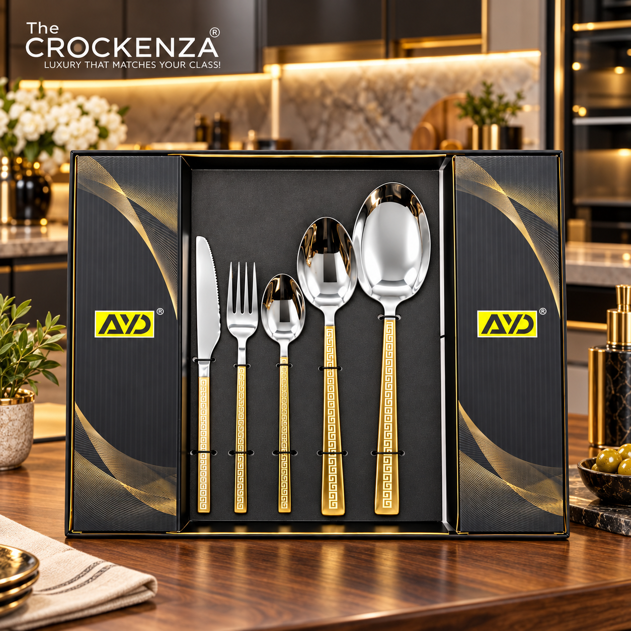 AYD 52-Piece Luxury Stainless Steel Cutlery Set – Silver & Gold