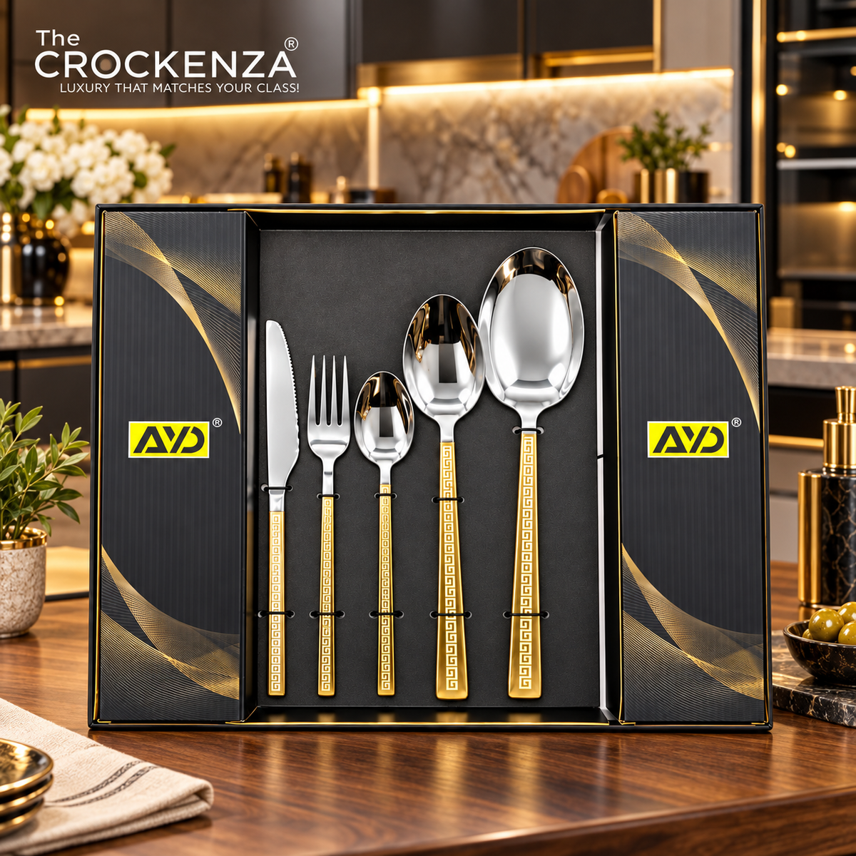 AYD 52-Piece Luxury Stainless Steel Cutlery Set – Silver & Gold