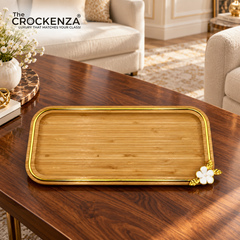 Luxury Rectangular Bamboo Serving Platter with Gold Floral Detail – Small & Medium