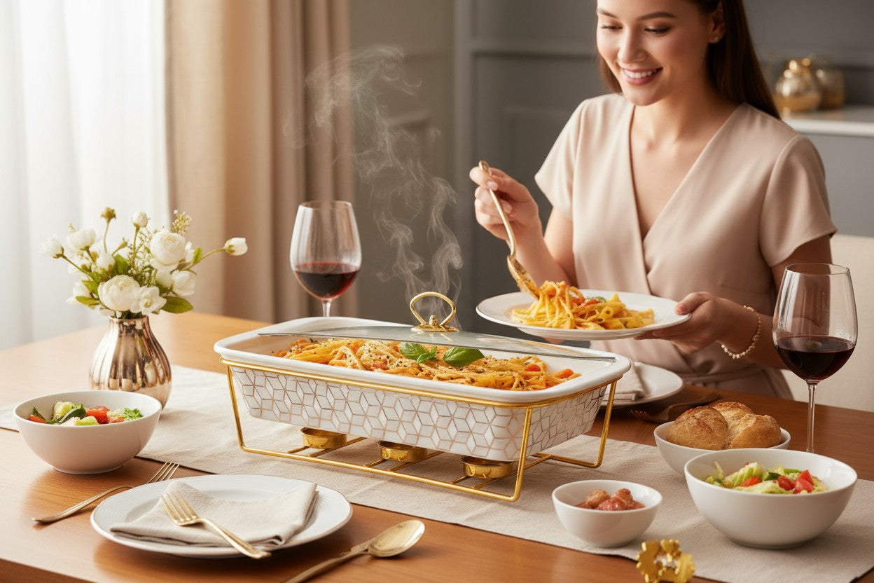 Luxury Chef-styled Rectangular White Porcelain Serving Dish – Lid & Side Handles for Easy Carry
