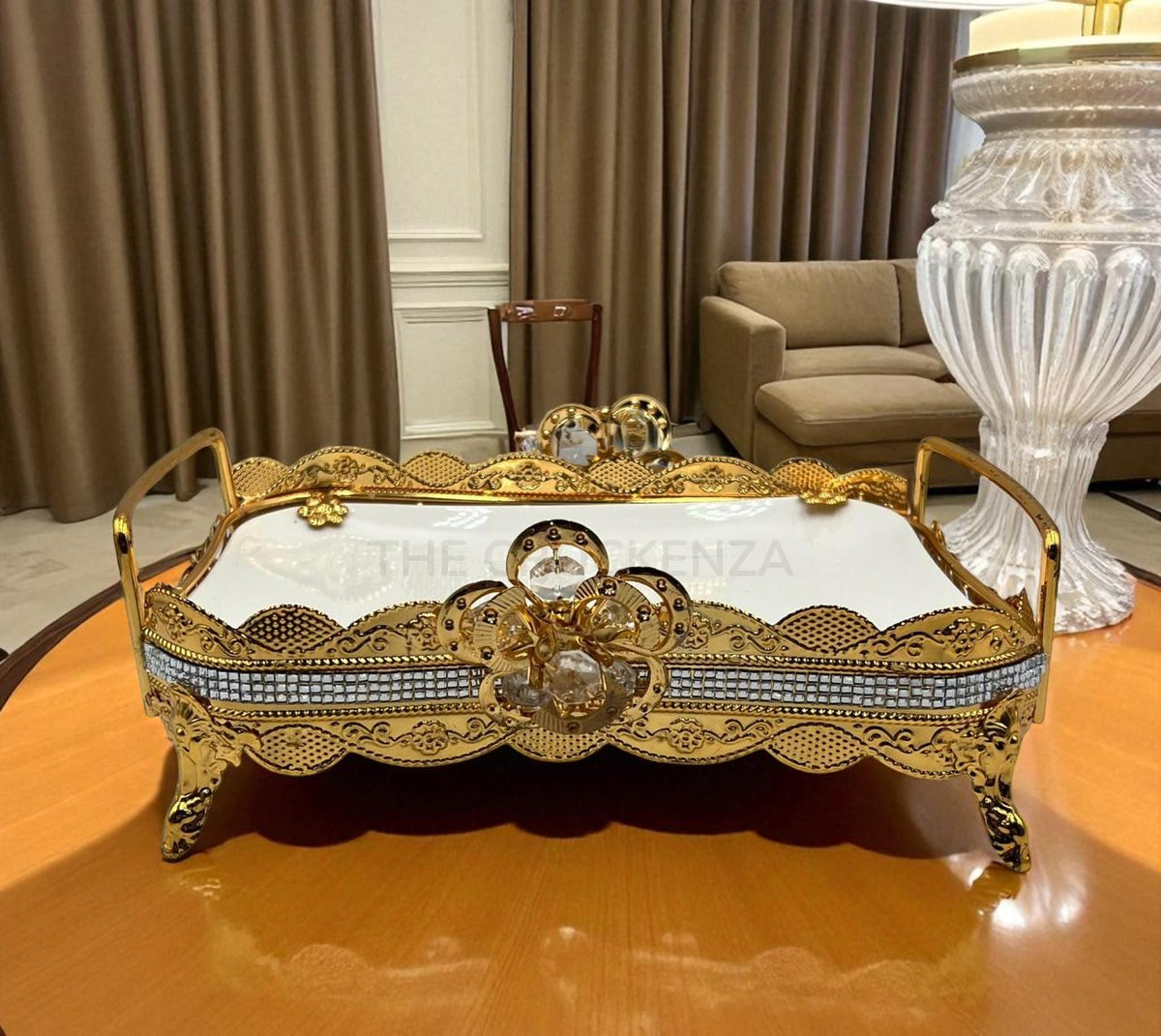 Premium Gold-Plated Decorative Platter | Imported Rectangular Serving Tray
