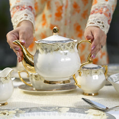 Johnson Bros Inspired Luxury Super Bone China Dinner Set – White, Grey & Gold Floral Design