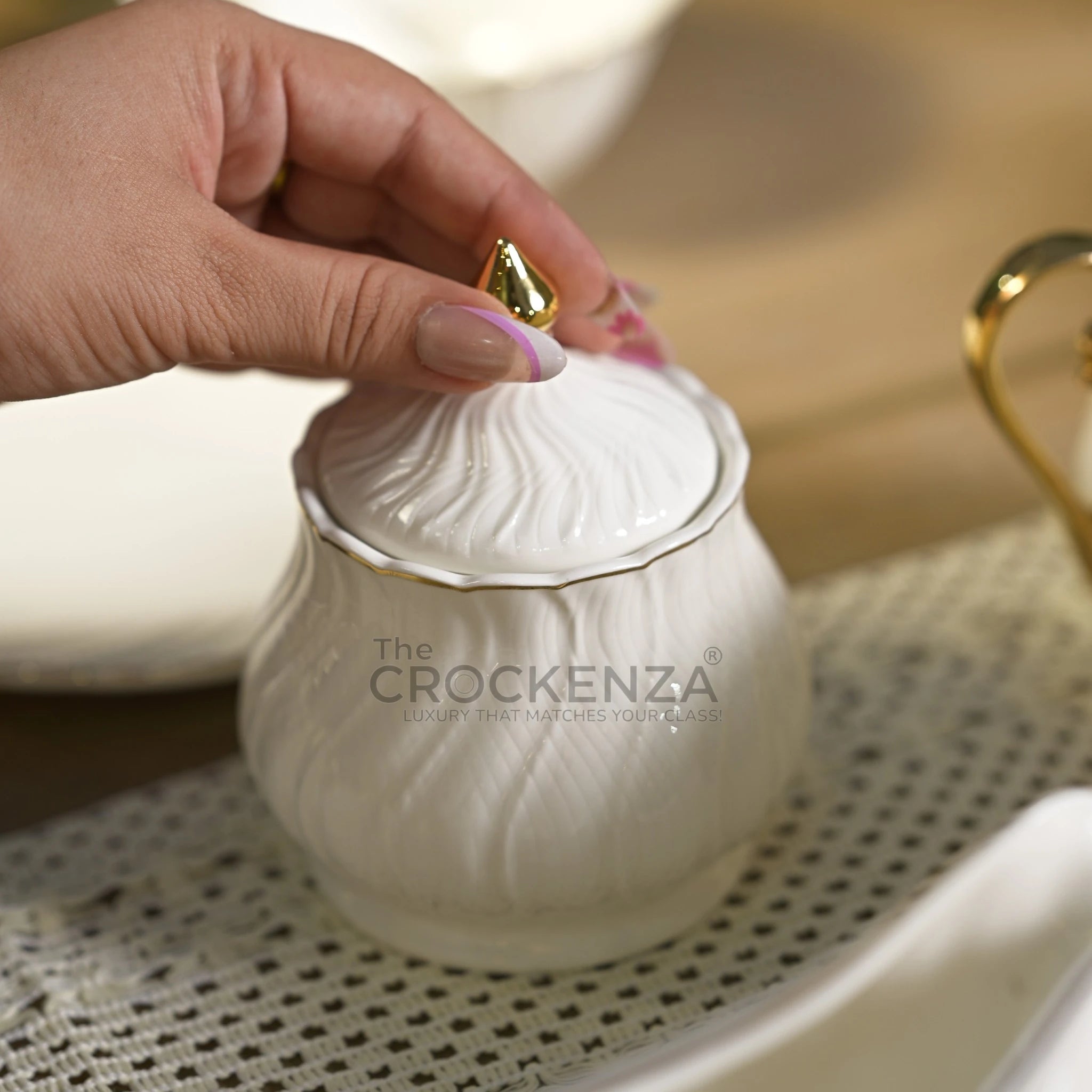 75-Piece Luxury Imperial Thailand inspired Porcelain Dinner Set – Ivory White Tableware with Gold Filigree Accent Handles