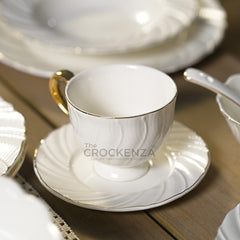 75-Piece Luxury Imperial Thailand inspired Porcelain Dinner Set – Ivory White Tableware with Gold Filigree Accent Handles