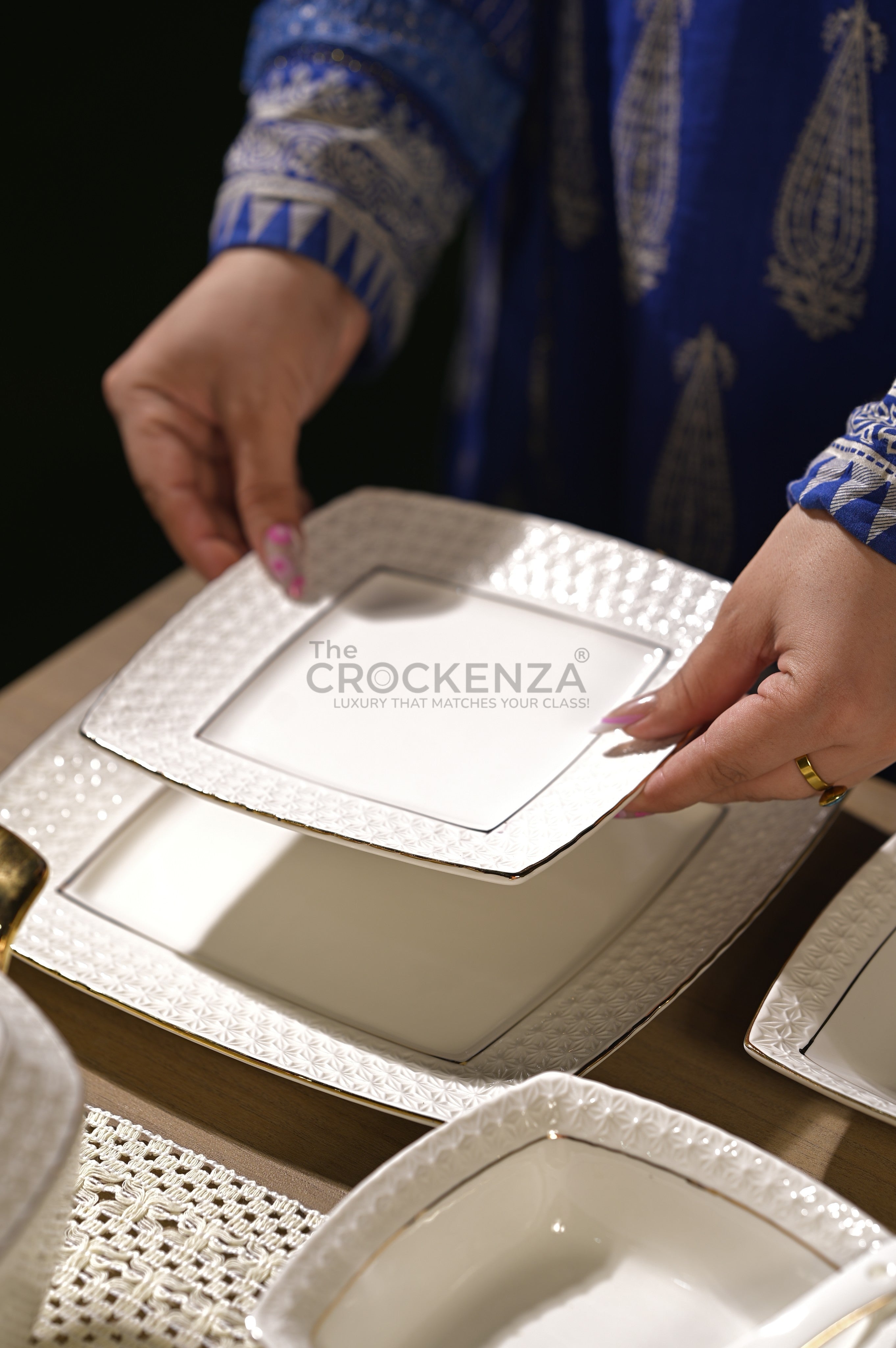 75-Piece Luxury Imperial Thailand inspired Porcelain Dinner Set – Ivory White Tableware with Gold Filigree Accent Handles