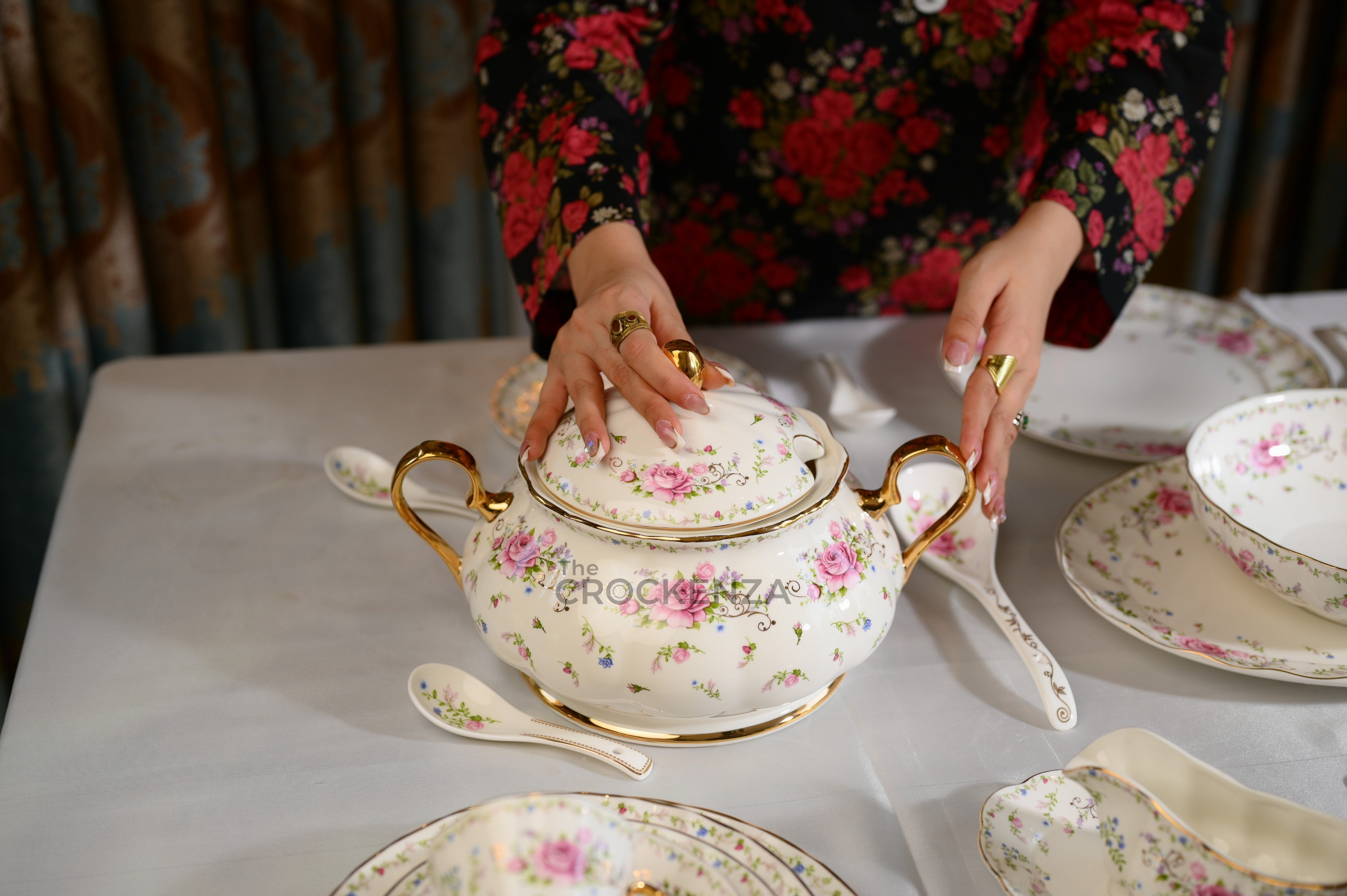 Imported Bone China Royal Albert style 75 Pcs Dinner Set - 8 Person Serving