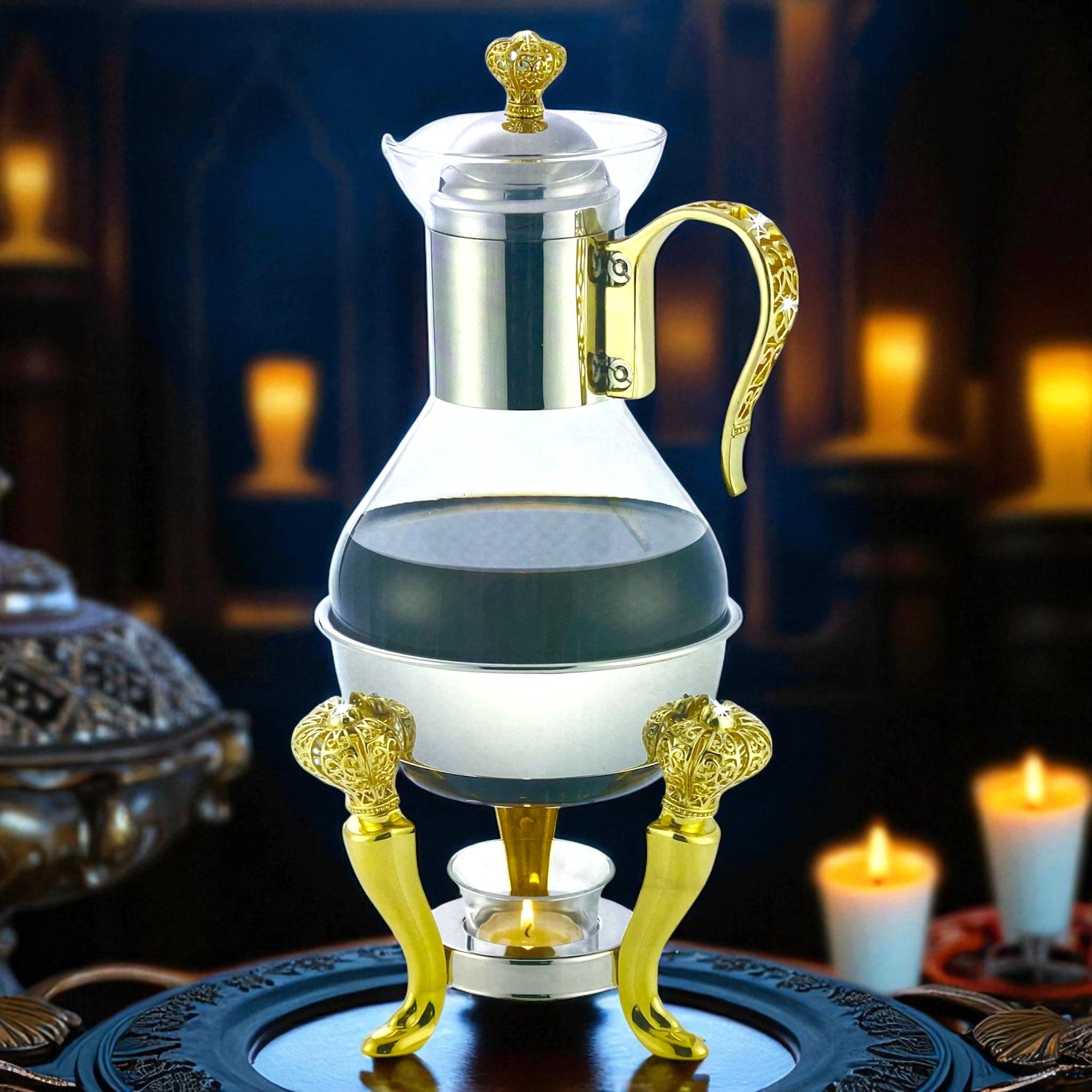 Luxury Glass Teapot & Cup Set with Candle Warmer Stand | Best for Hi-tea and tea hosting
