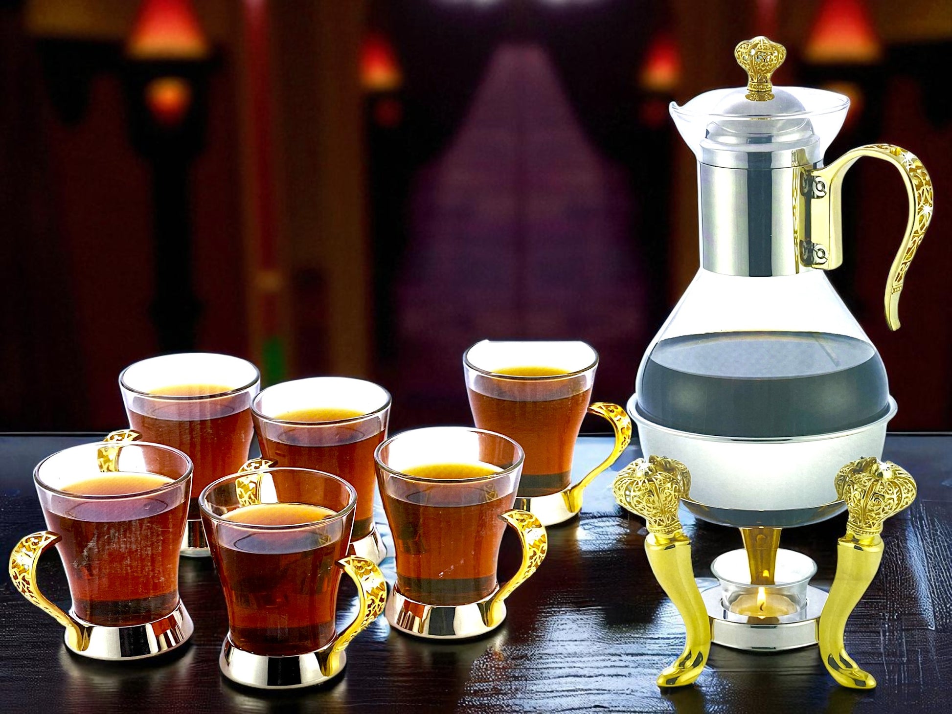 Luxury Glass Teapot & Cup Set with Candle Warmer Stand | Best for Hi-tea and tea hosting