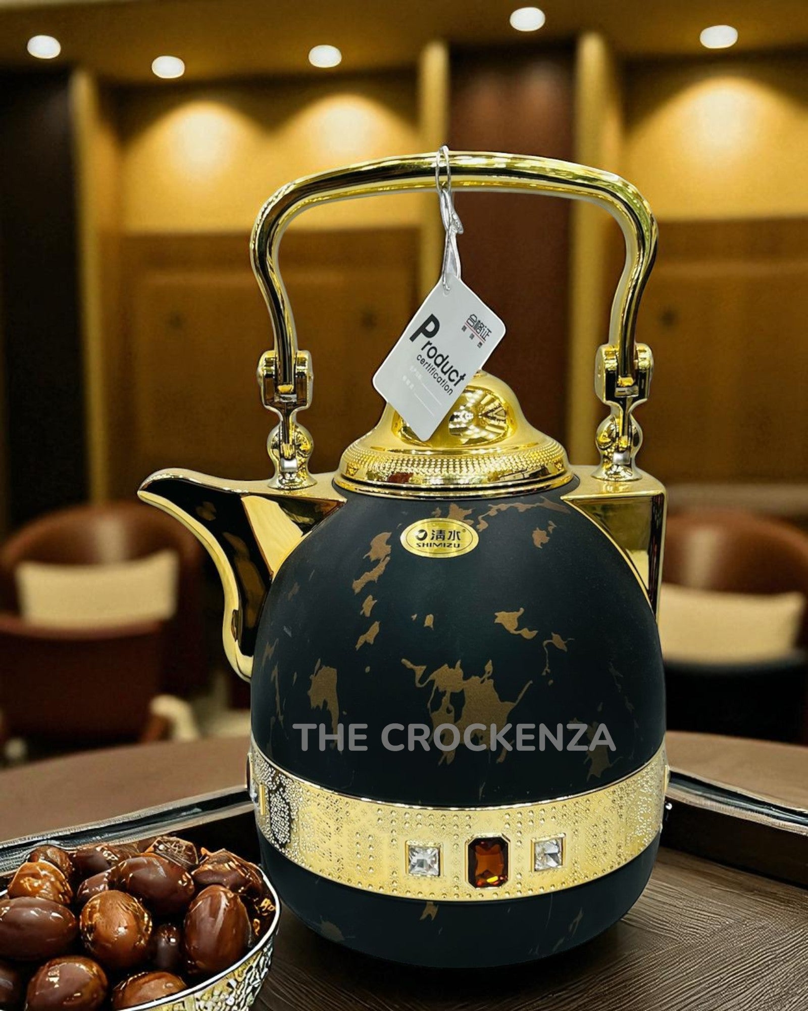 SHIMIZU Luxury Arabic Kettles – Black & White Marble with Gold Crystal Detailing