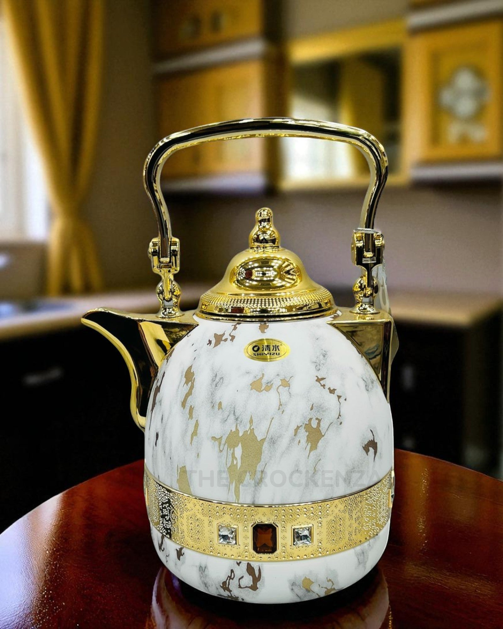 SHIMIZU Luxury Arabic Kettles – Black & White Marble with Gold Crystal Detailing