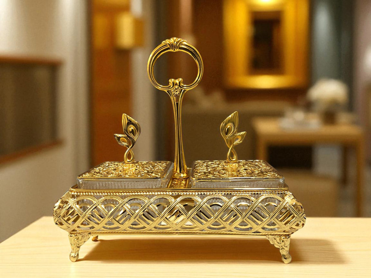 Luxury Gold 2-in-1 Partition Tray with Handle – Decorative Serving Masterpiece