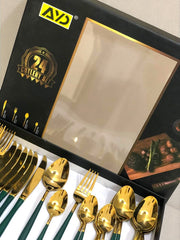Premium Imported AYD 24 pieces Cutlery Set (Green & Golden) - Serves 6 persons