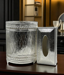 Regal Luxury Silver Tissue Box & Bin Set with Beautiful Detailing