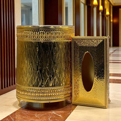 Regal Luxury Golden Tissue Box & Bin Set with Beautiful Detailing