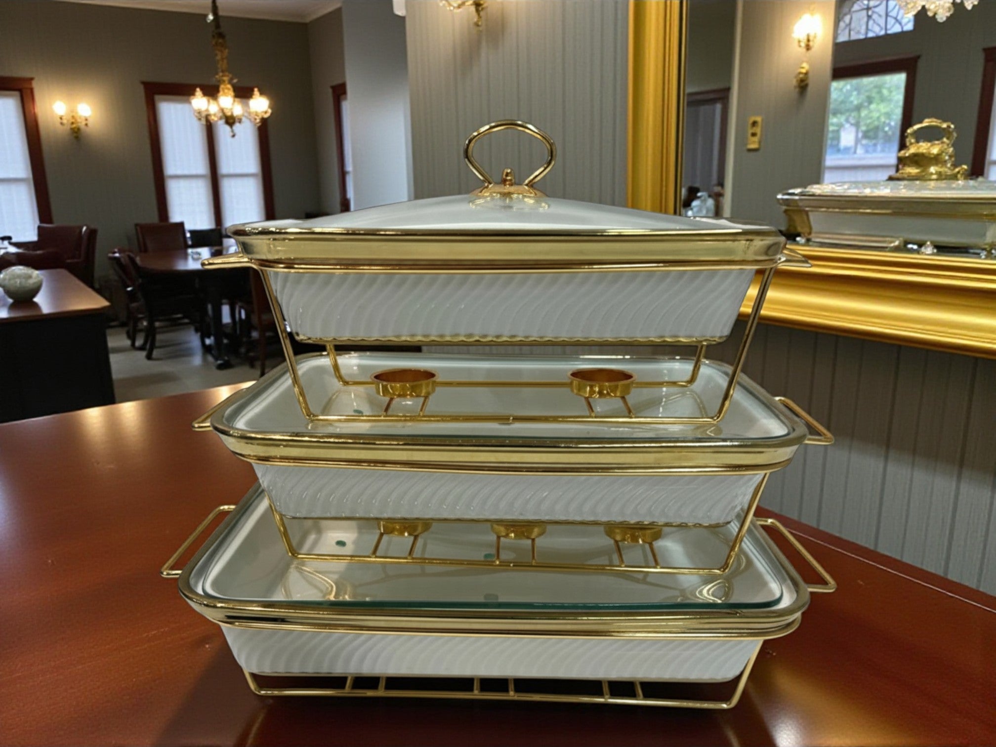 Luxury White Imported Rectangular Porcelain Serving Dish – Lid & Side Handles for Easy Carry - Three Sizes