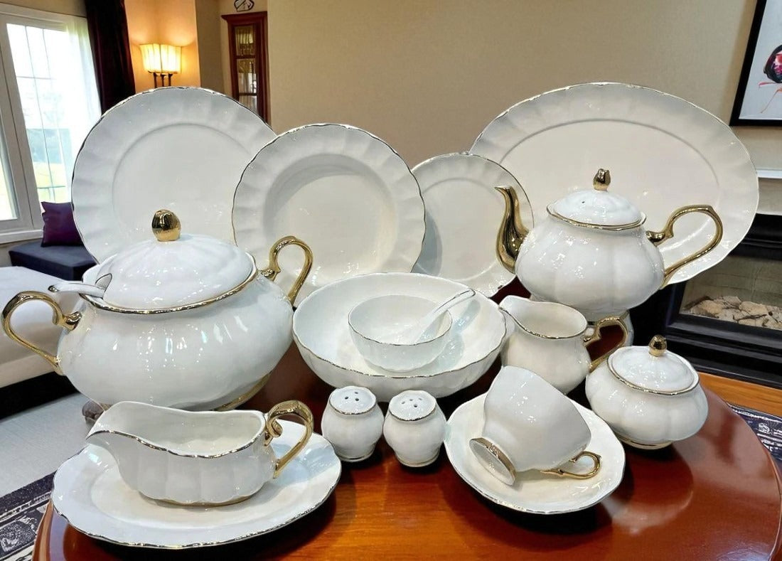 Premium Royal Albert inspired 75 Pcs Dinner Set - Plain White for 8 Person Serving