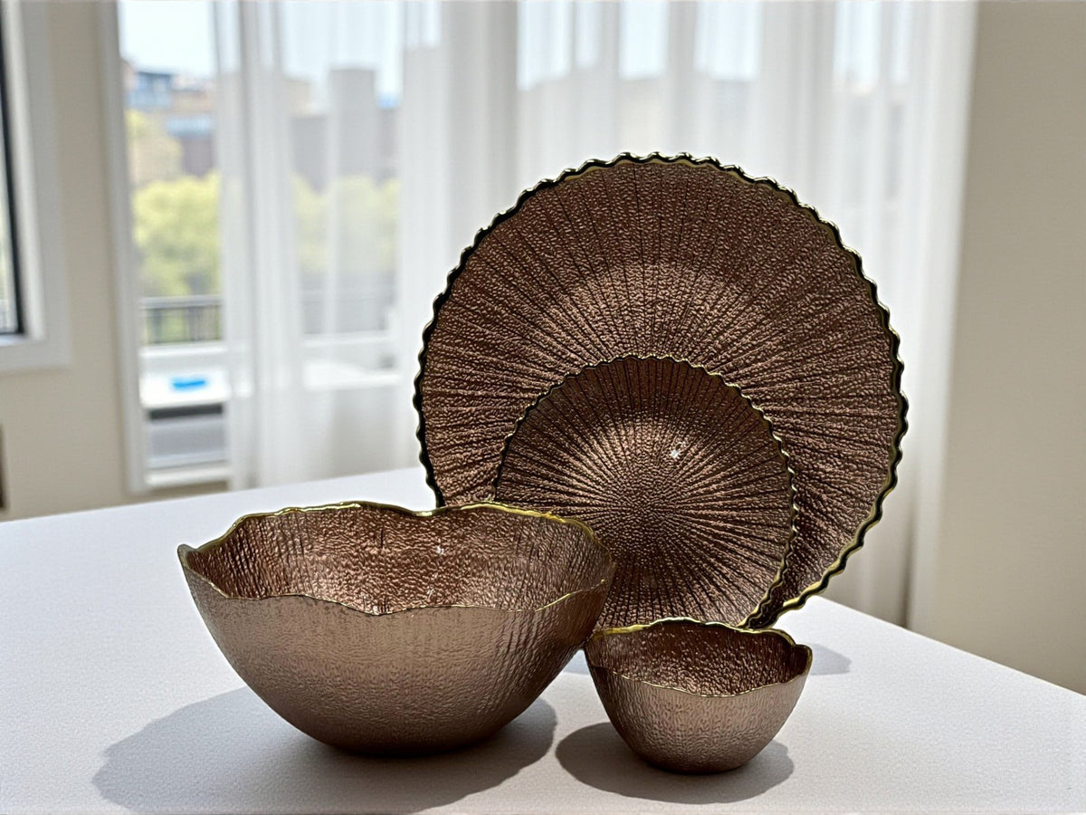 14-Piece Luxury Fruit & Cake Set – Rose Bronze Finish with Gold Accents