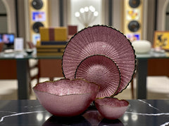 14-Piece Premium Fruit & Cake Set – Blush Rose Pink with Gold Rim Finish