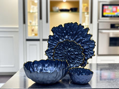 Midnight Luxe 14-Piece Luxury Fruit & Cake Serving Set | Deep Navy Blue with Gold Edge Finish