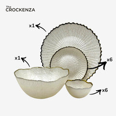 Opal Blossom 14-Piece Luxury Fruit & Cake Serving Set | White with Gold Edge Finish