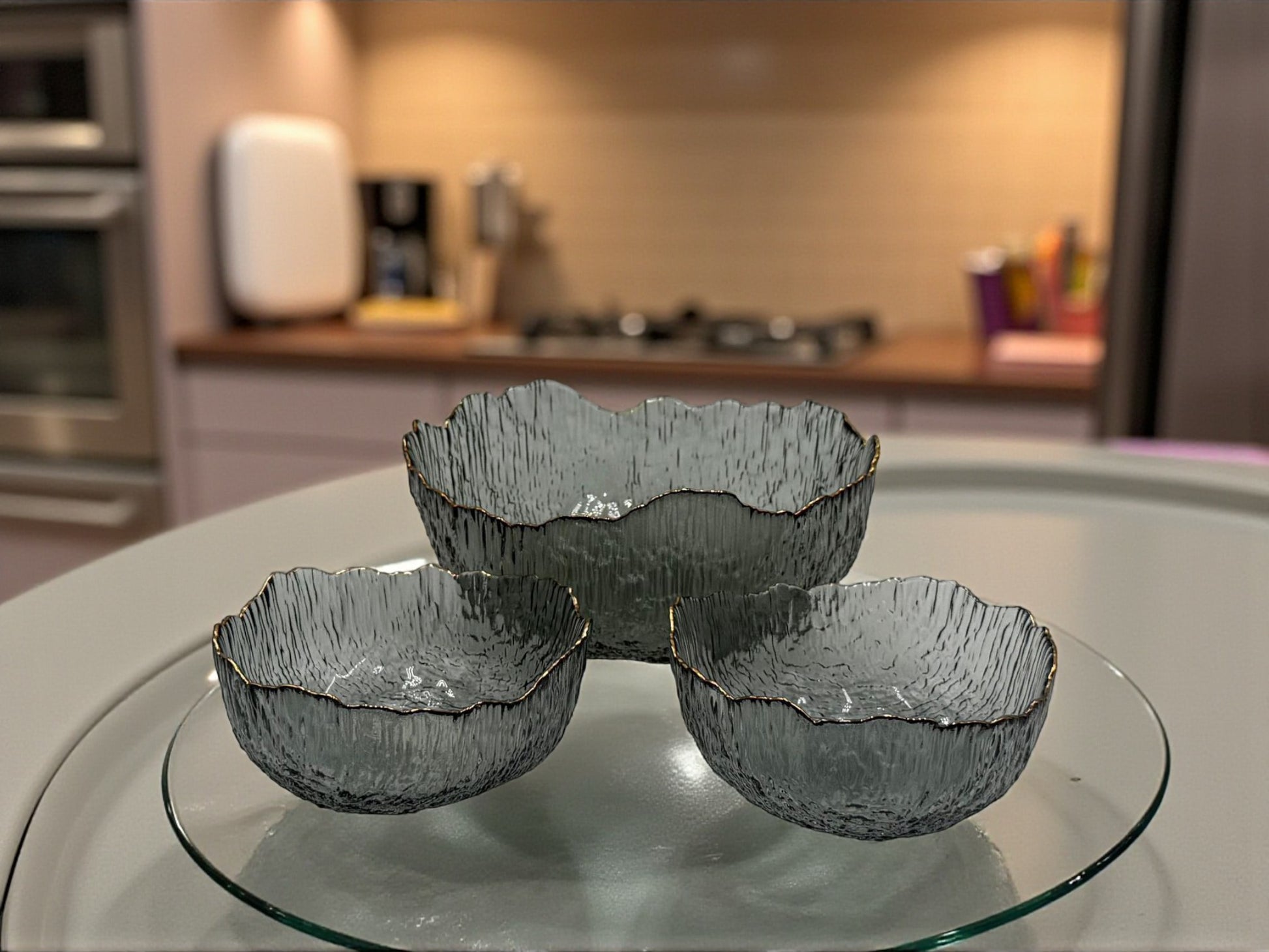 Gleam & Glow: 7-Piece Glass Bowl Set with Elegant Gold Rim – Perfect for Desserts & Fruits