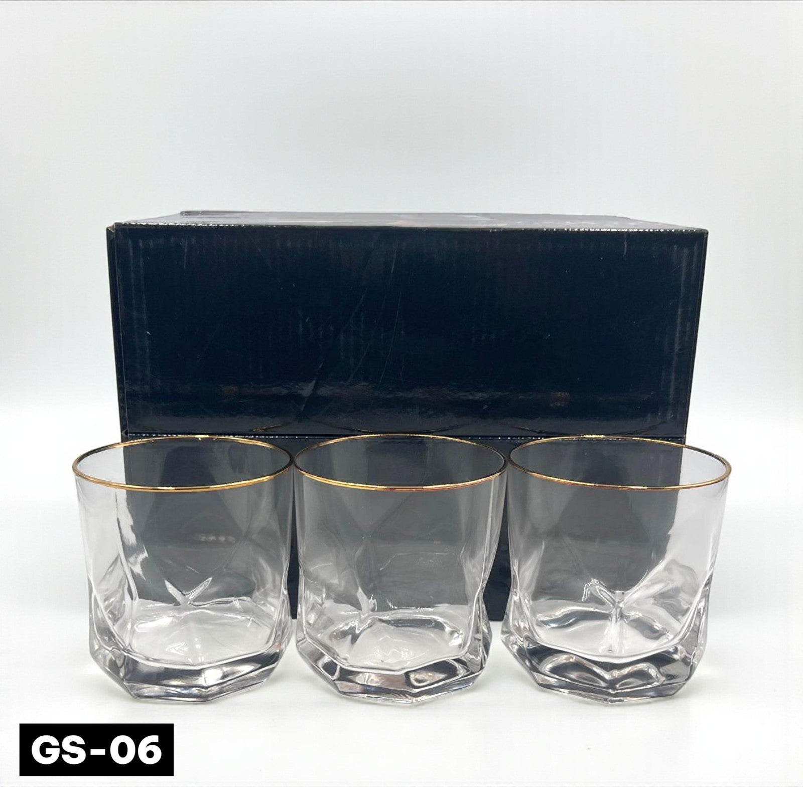 Elegant Crystal Whiskey Glasses – 6-Piece Imported Set | Gold-Rimmed Tumbler Glasses