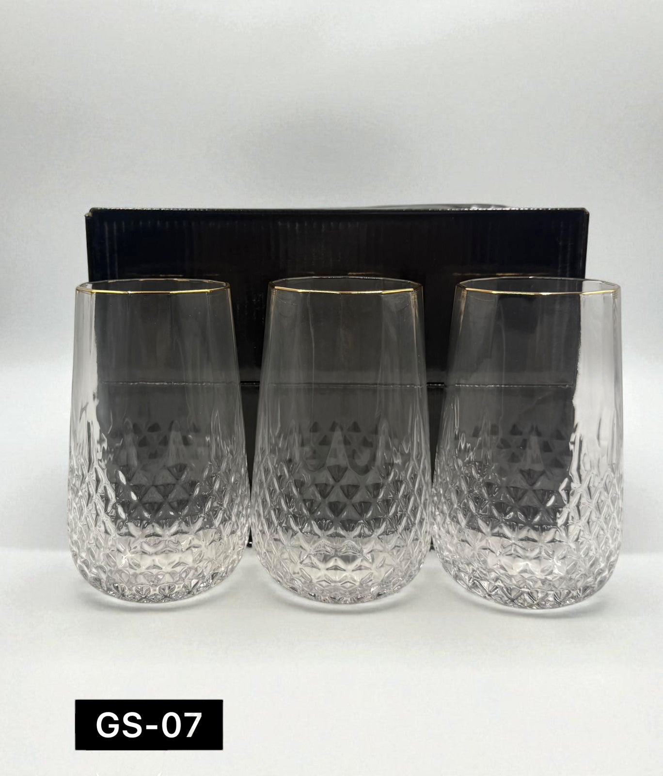 Luxury Diamond-Cut Glass Tumblers – 6-Piece Imported Set | Tall Gold-Rimmed Glasses for Water, Juice, Cocktails & More
