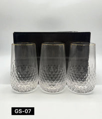 Luxury Diamond-Cut Glass Tumblers – 6-Piece Imported Set | Tall Gold-Rimmed Glasses for Water, Juice, Cocktails & More