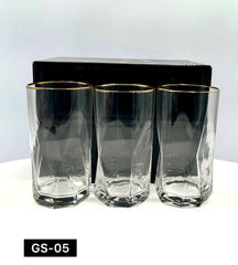 Diamond Decagon Highball 6 Piece Set: Gold-Rimmed Geometric Glassware