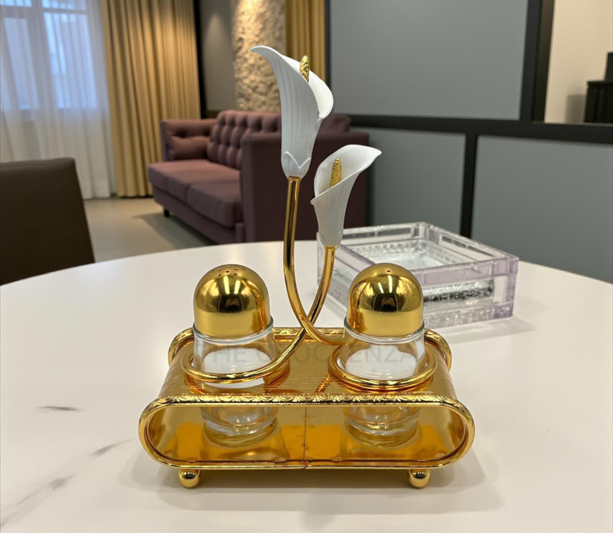 Opulent Gold & Calla Lily Metallic Salt and Pepper Shaker Set