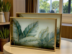 Luxury Acrylic Decorative Tray Set of 2 | Stylish Serving Platter with Unique Base Print